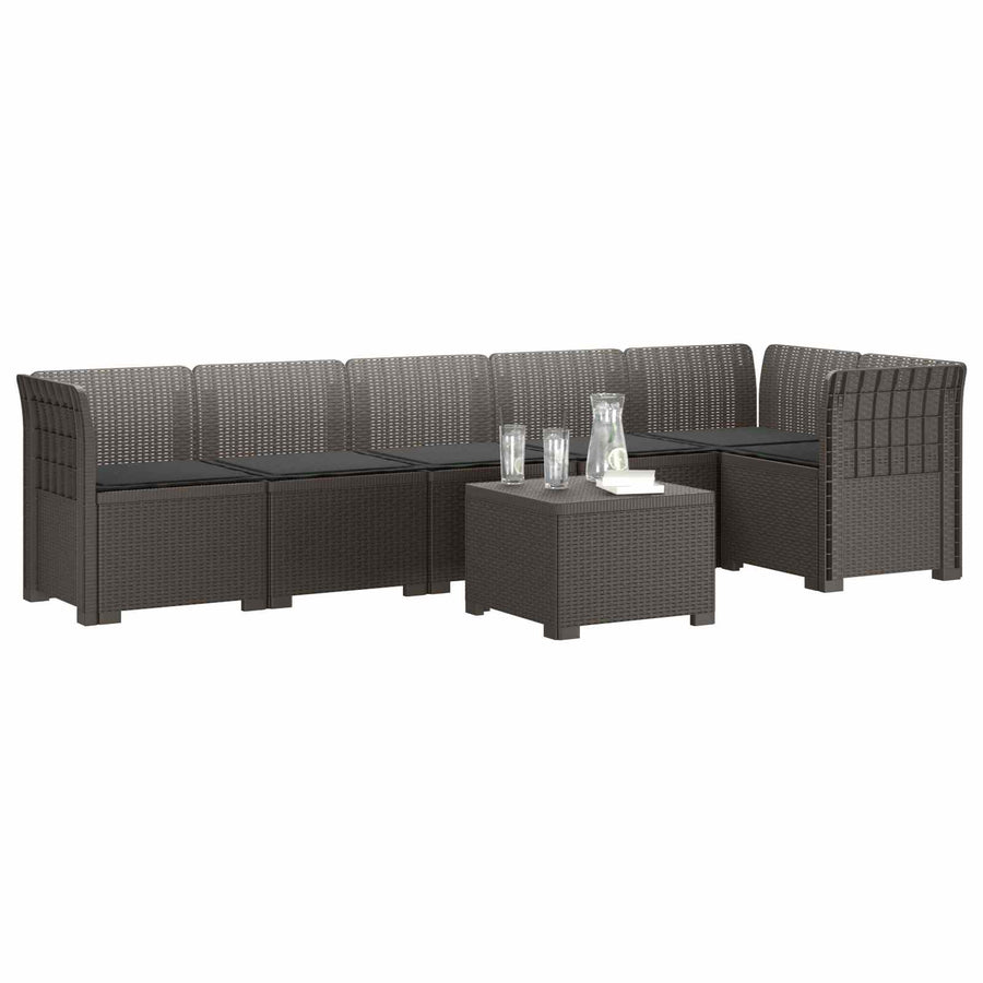 6-Zits Tuin Sofa met Kussens Rattan Look PP Lichtgrijs