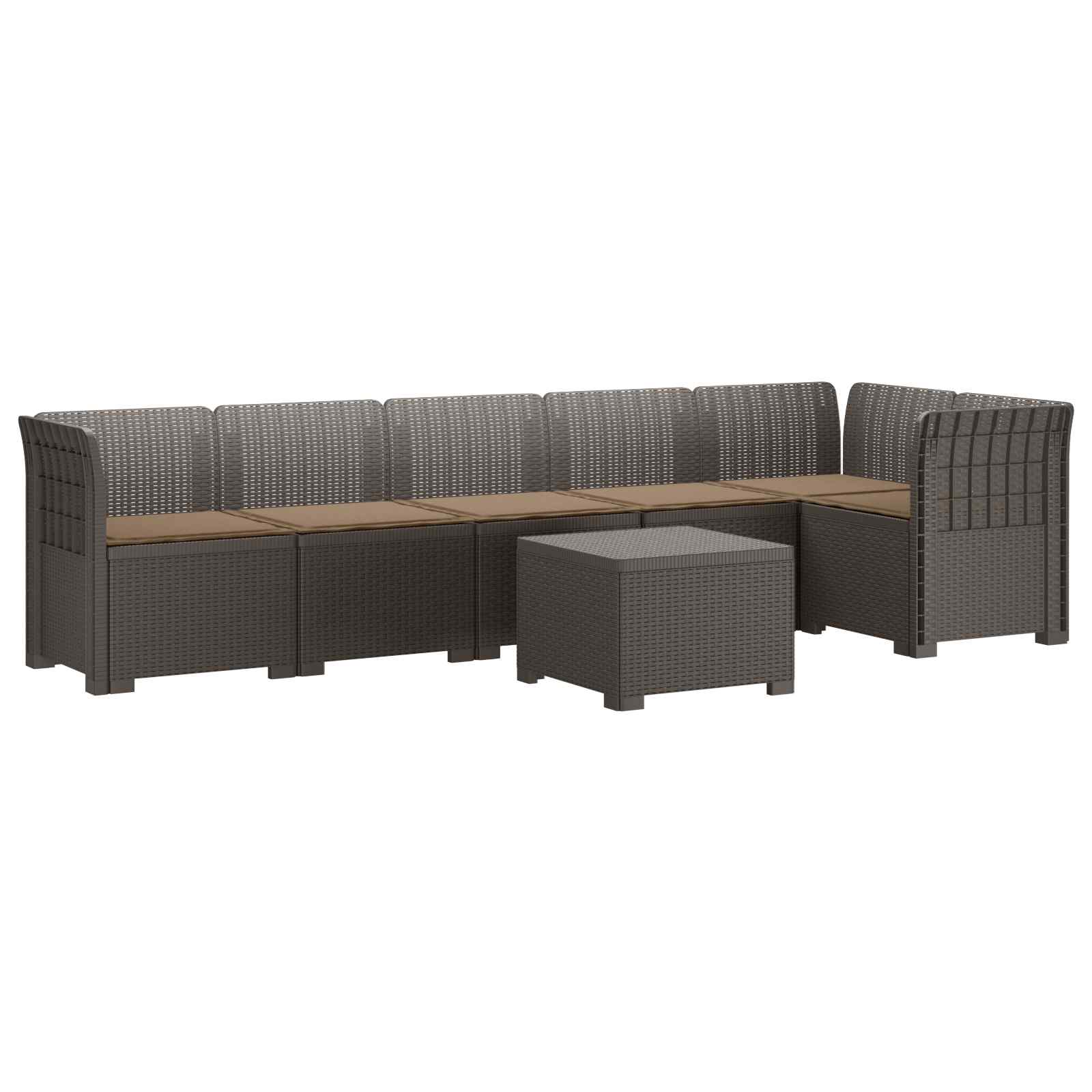 6-Zits Tuin Sofa met Kussens Rattan Look PP Lichtgrijs