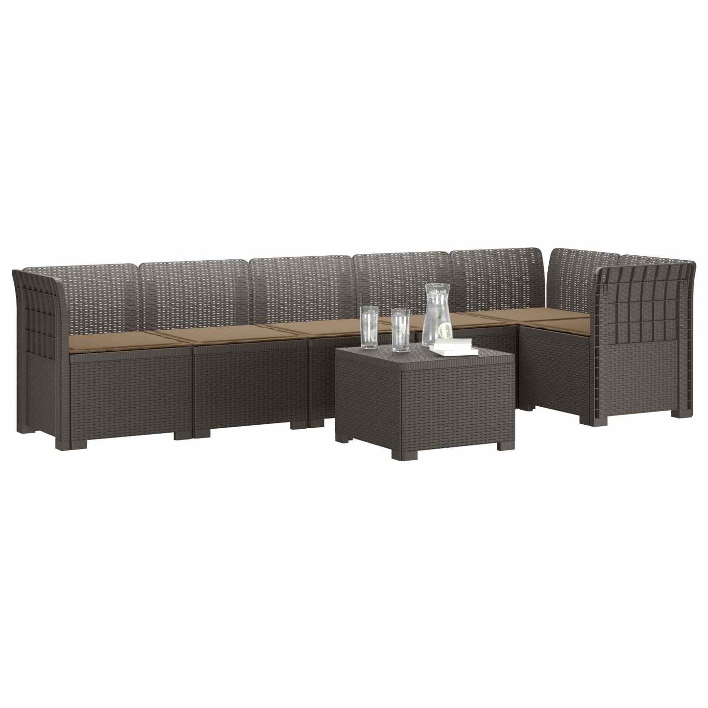 6-Zits Tuin Sofa met Kussens Rattan Look PP Lichtgrijs