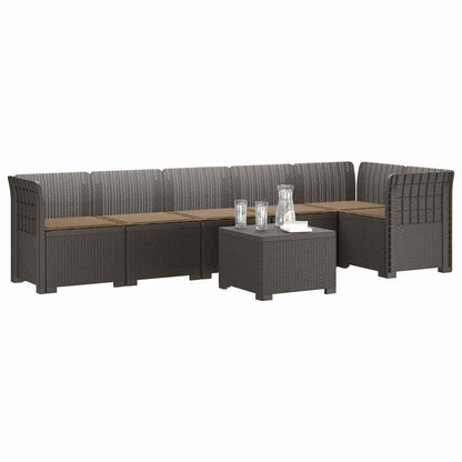 6-Zits Tuin Sofa met Kussens Rattan Look PP Lichtgrijs