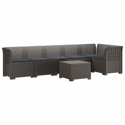 6-Zits Tuin Sofa met Kussens Rattan Look PP Lichtgrijs