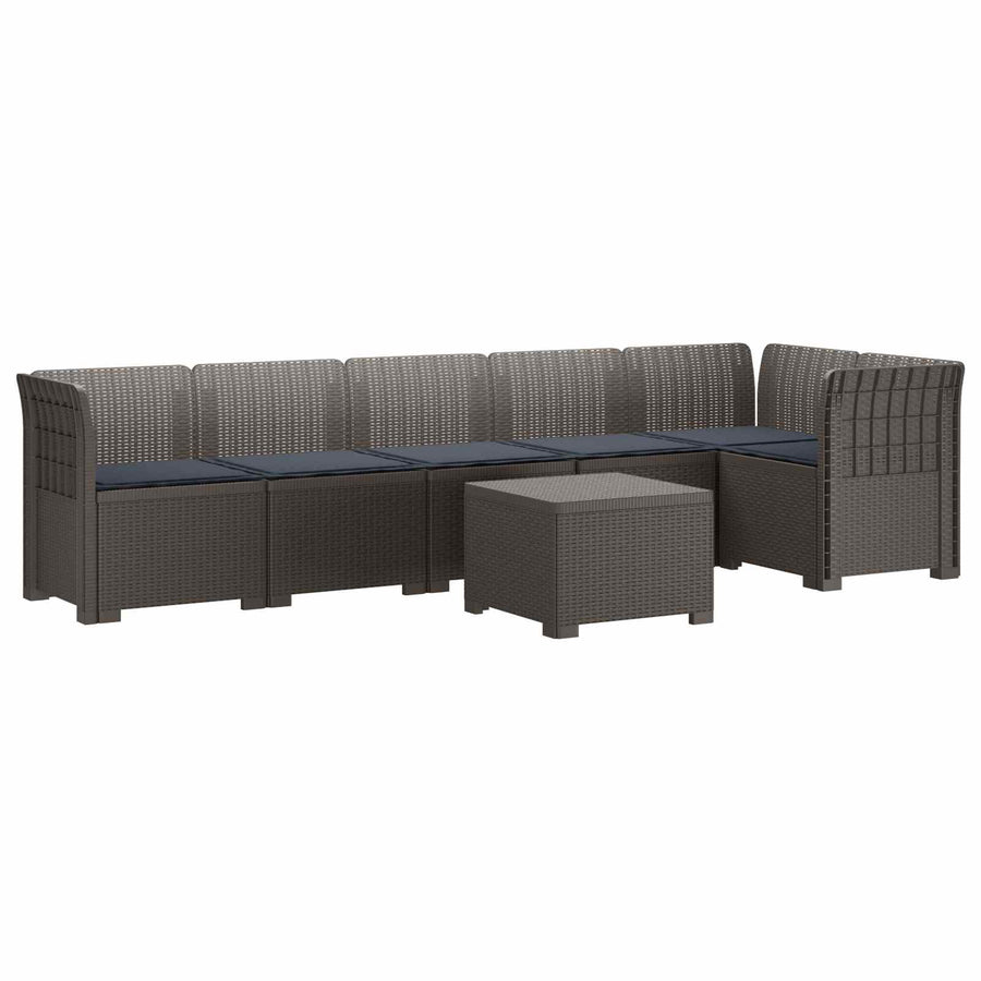 6-Zits Tuin Sofa met Kussens Rattan Look PP Lichtgrijs