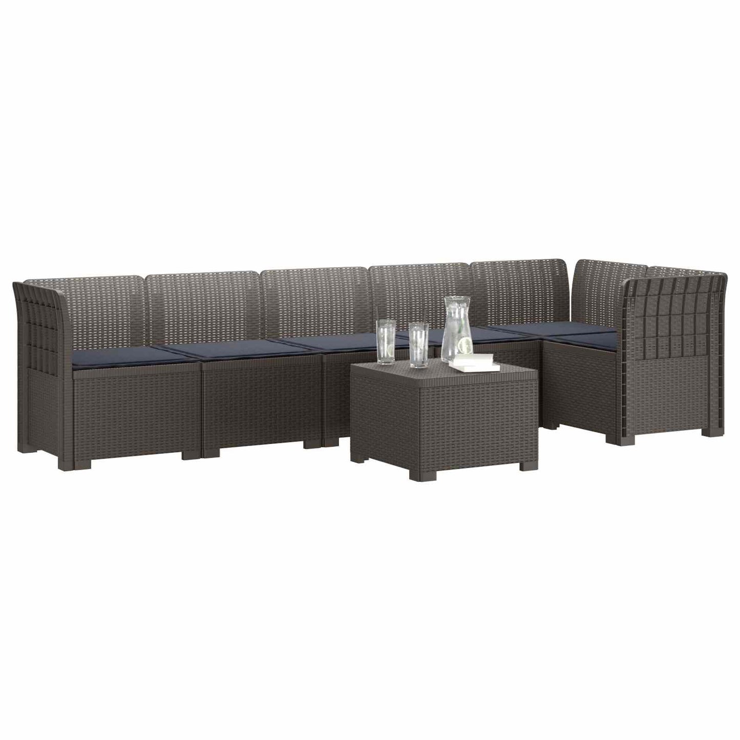 6-Zits Tuin Sofa met Kussens Rattan Look PP Lichtgrijs