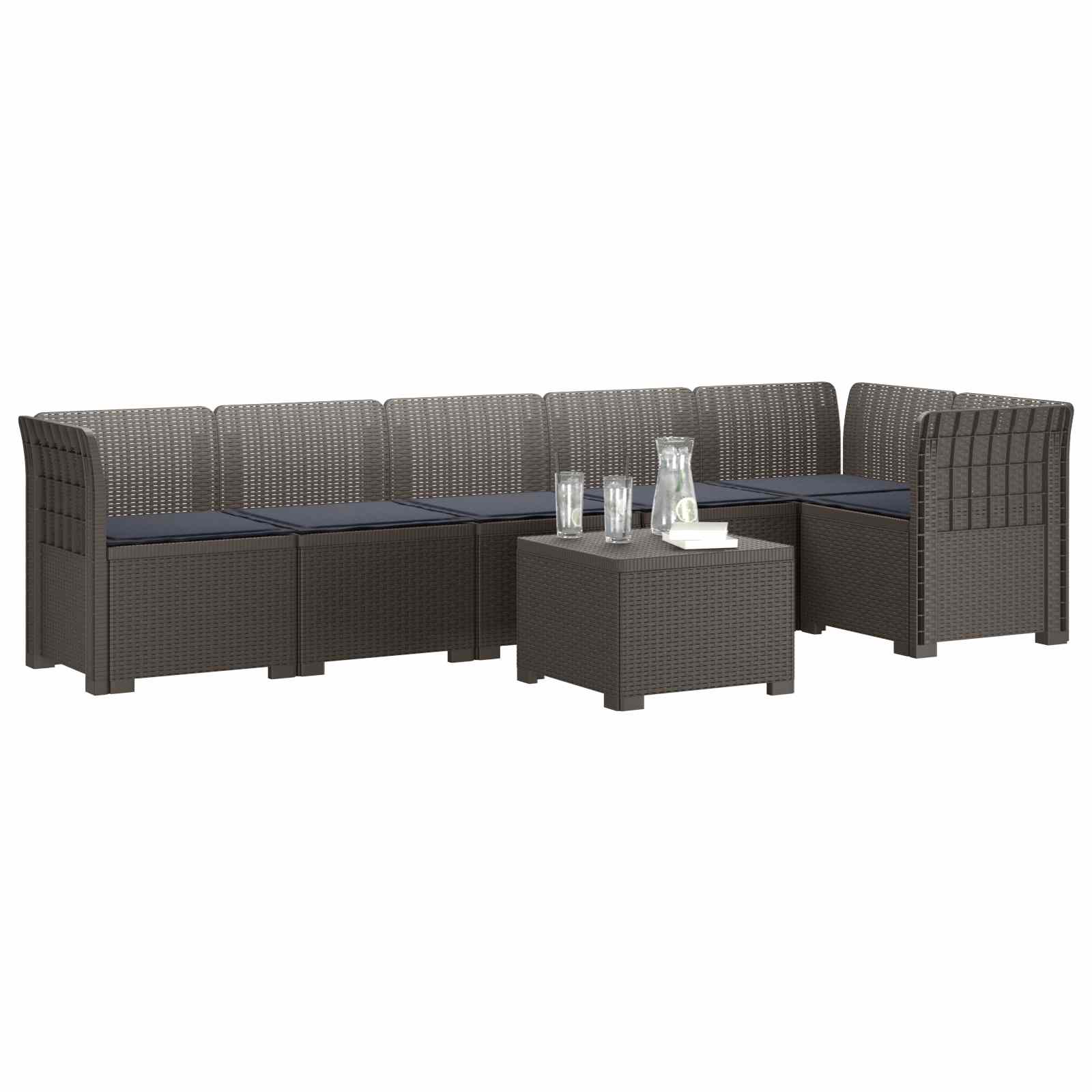 6-Zits Tuin Sofa met Kussens Rattan Look PP Lichtgrijs