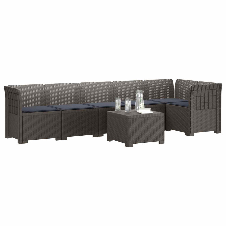 6-Zits Tuin Sofa met Kussens Rattan Look PP Lichtgrijs