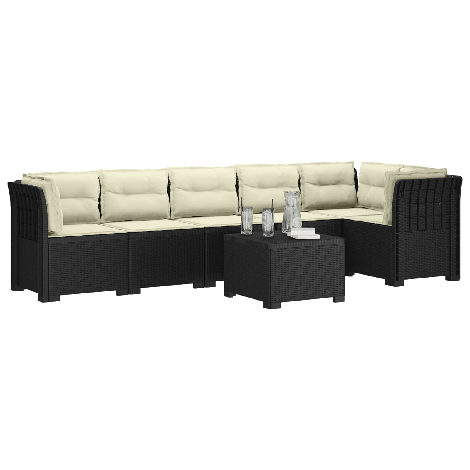 6-Zits Tuin Sofa met Kussens Rattan Look PP Antraciet
