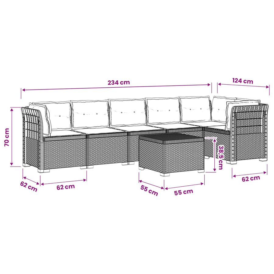 6-Zits Tuin Sofa met Kussens Rattan Look PP Antraciet