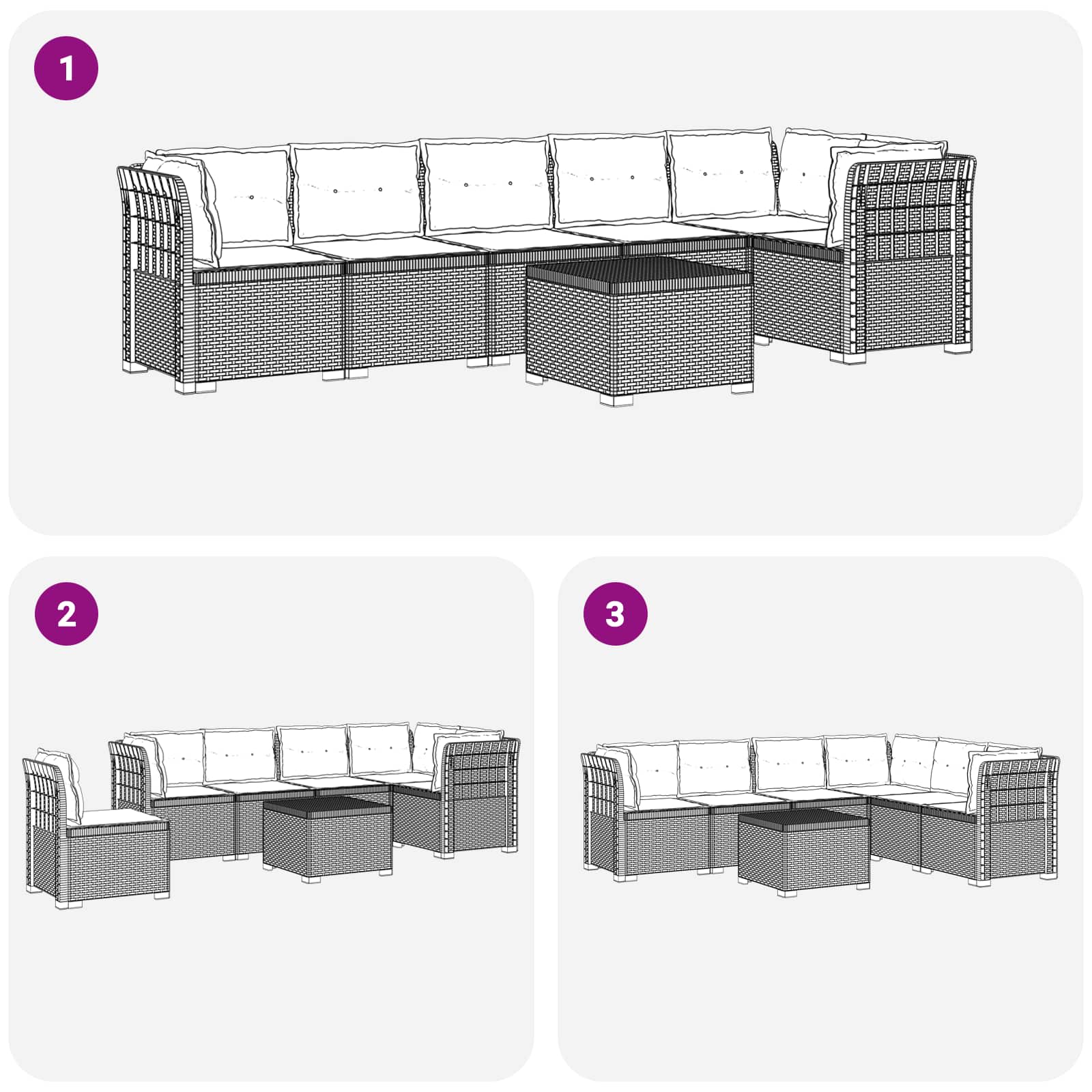 6-Zits Tuin Sofa met Kussens Rattan Look PP Antraciet