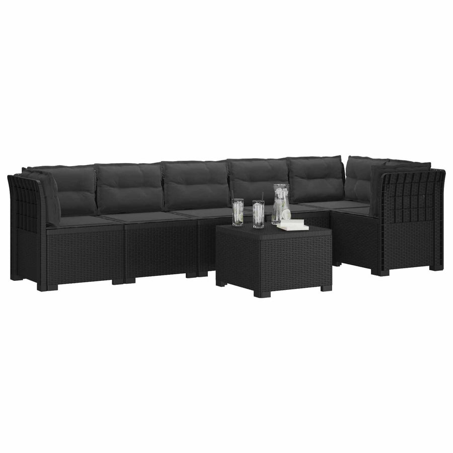 6-Zits Tuin Sofa met Kussens Rattan Look PP Antraciet