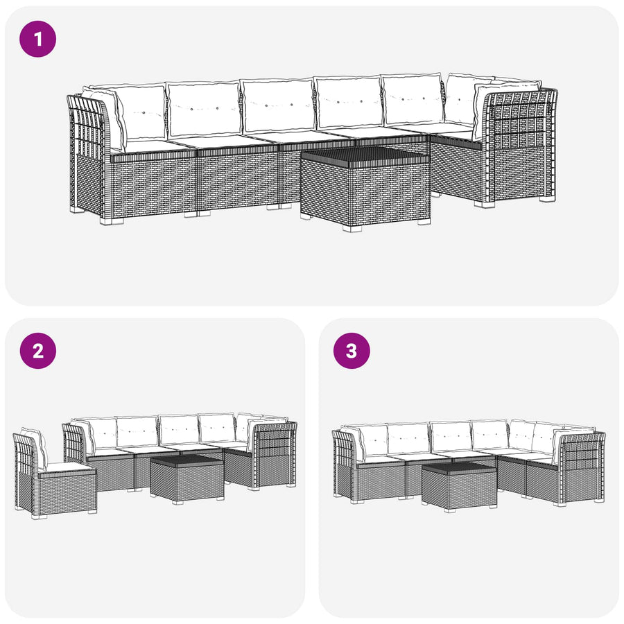 6-Zits Tuin Sofa met Kussens Rattan Look PP Antraciet