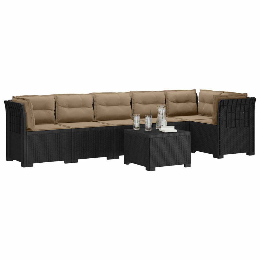 6-Zits Tuin Sofa met Kussens Rattan Look PP Antraciet
