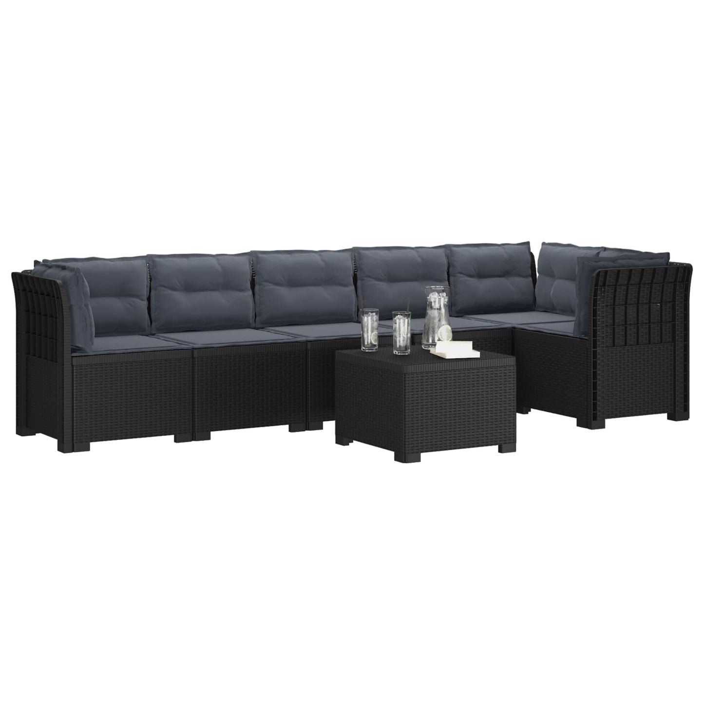 6-Zits Tuin Sofa met Kussens Rattan Look PP Antraciet