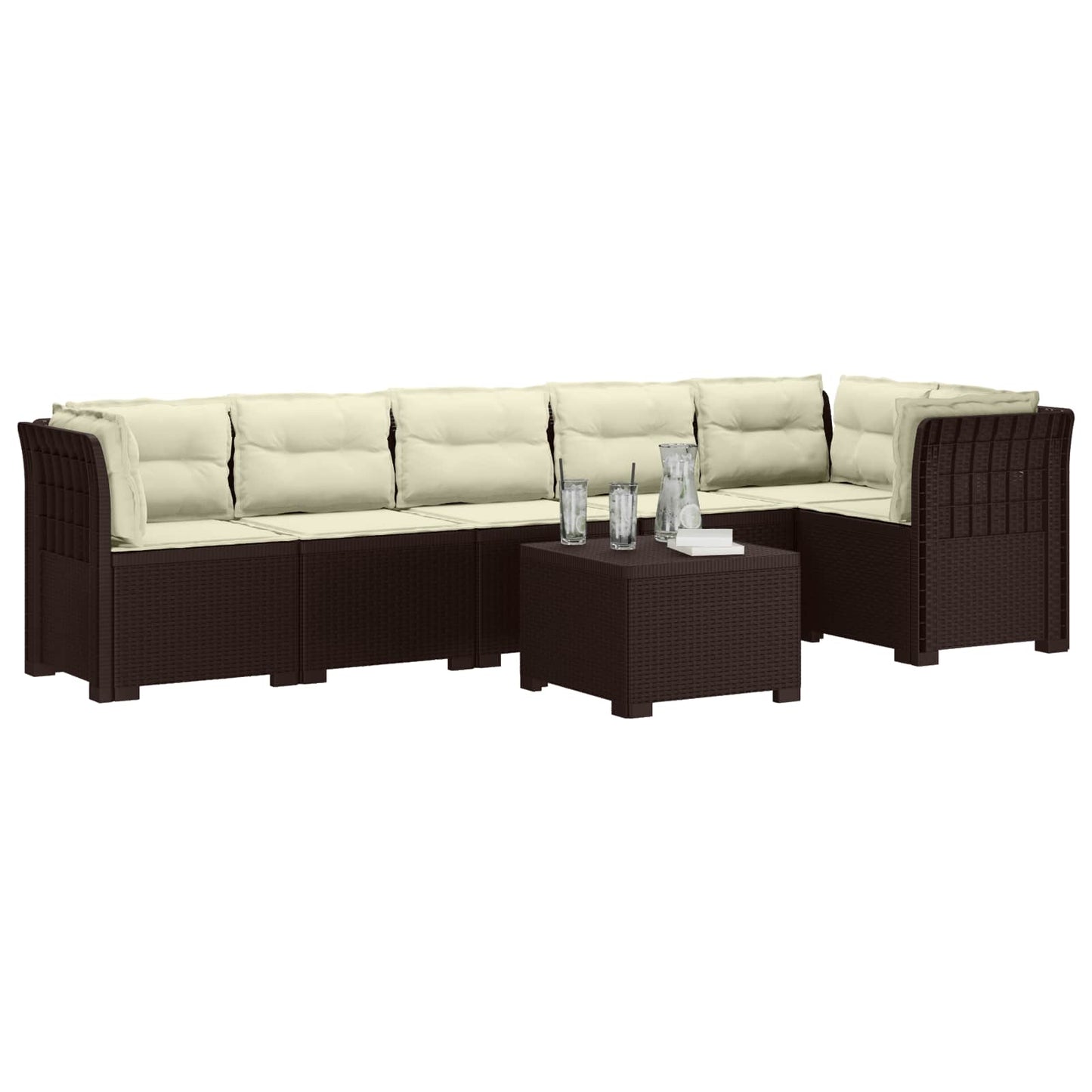 6-Zits Tuin Sofa met Kussens Rattan Look PP Bruin