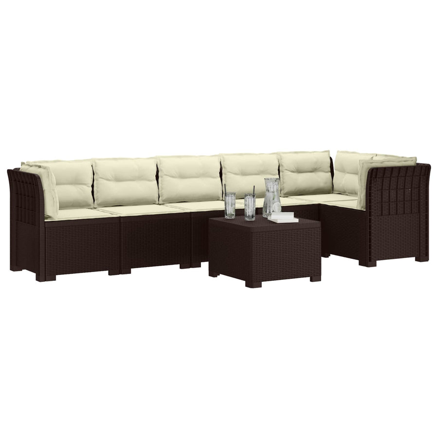 6-Zits Tuin Sofa met Kussens Rattan Look PP Bruin