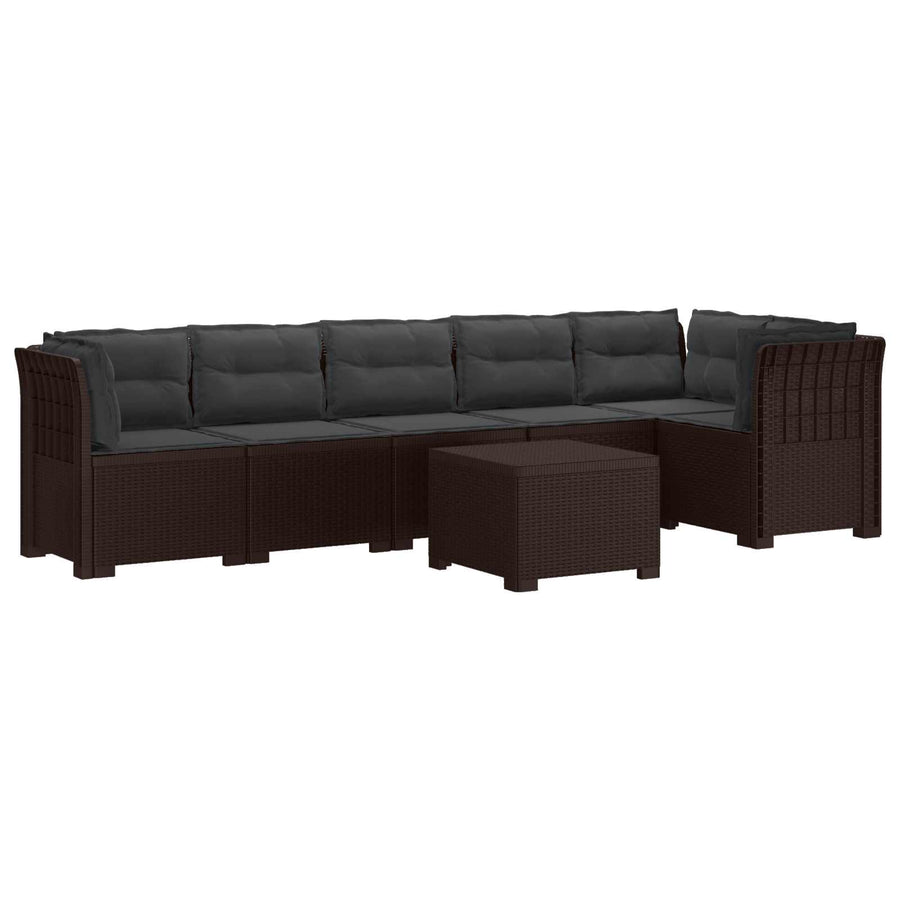6-Zits Tuin Sofa met Kussens Rattan Look PP Bruin