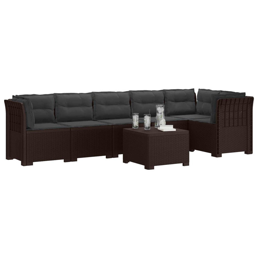 6-Zits Tuin Sofa met Kussens Rattan Look PP Bruin
