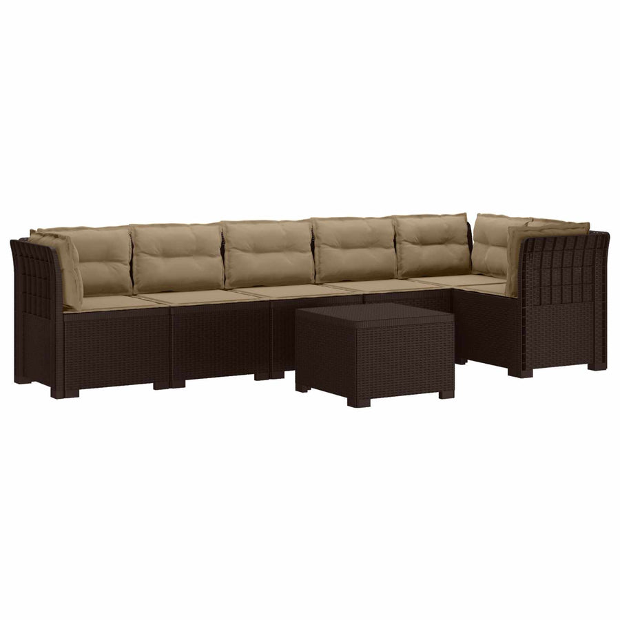 6-Zits Tuin Sofa met Kussens Rattan Look PP Bruin