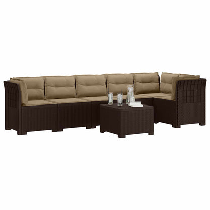 6-Zits Tuin Sofa met Kussens Rattan Look PP Bruin