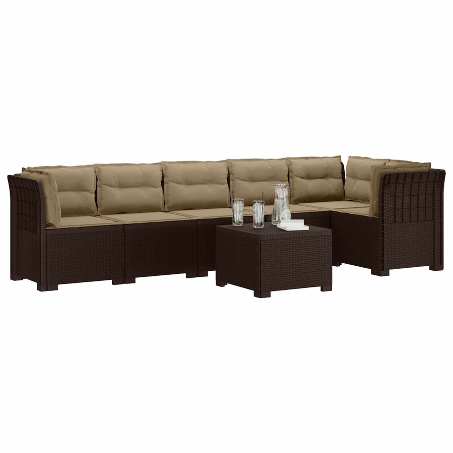 6-Zits Tuin Sofa met Kussens Rattan Look PP Bruin