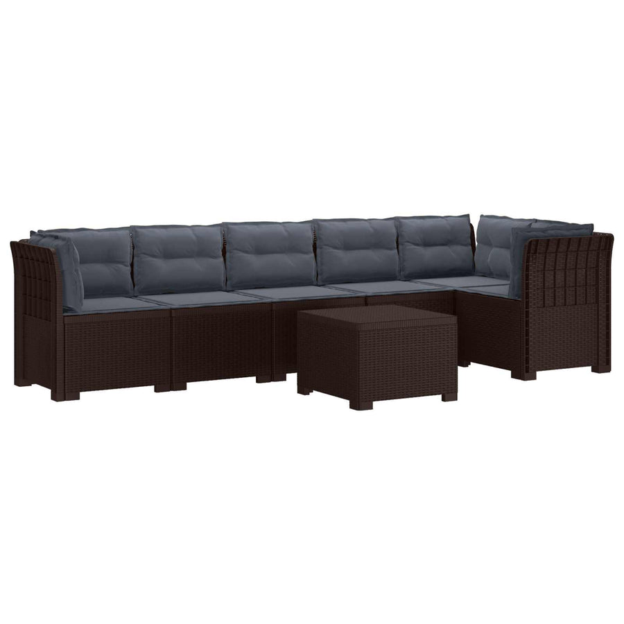 6-Zits Tuin Sofa met Kussens Rattan Look PP Bruin