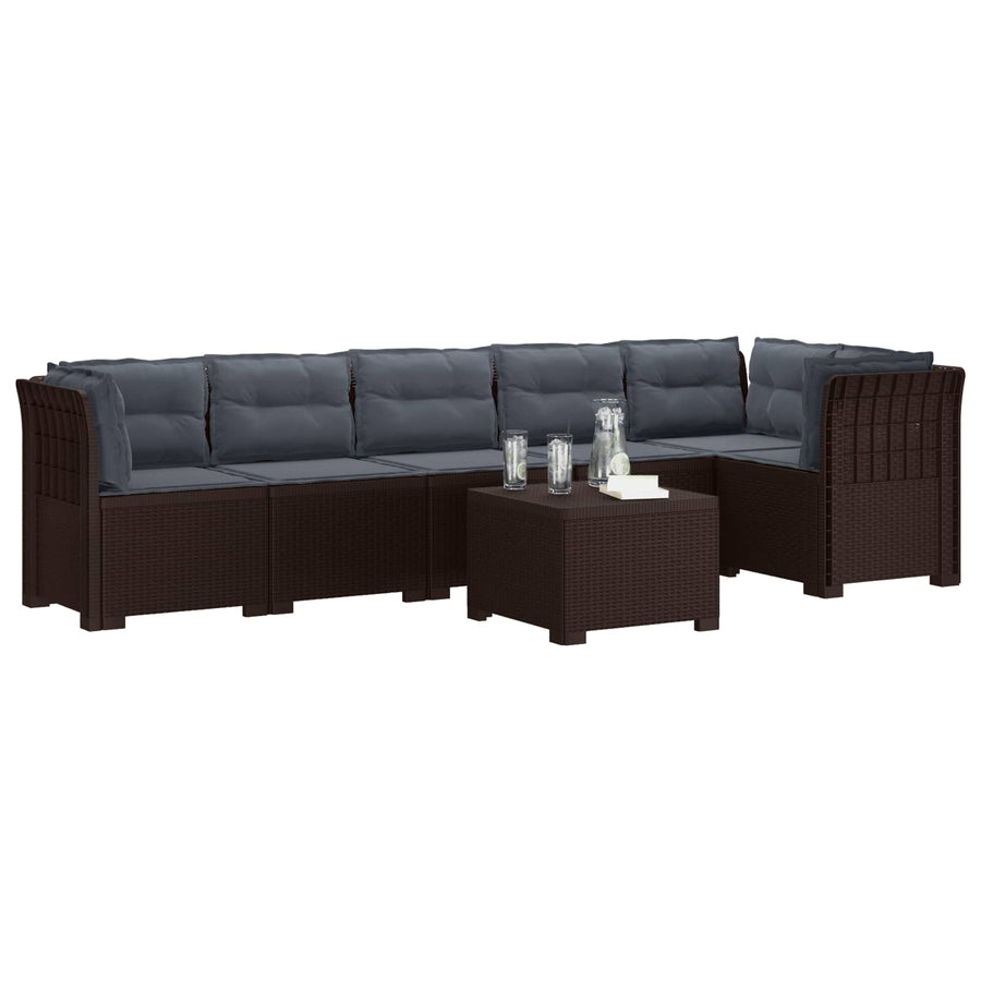 6-Zits Tuin Sofa met Kussens Rattan Look PP Bruin