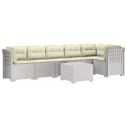 6-Zits Tuin Sofa met Kussens Rattan Look PP Wit