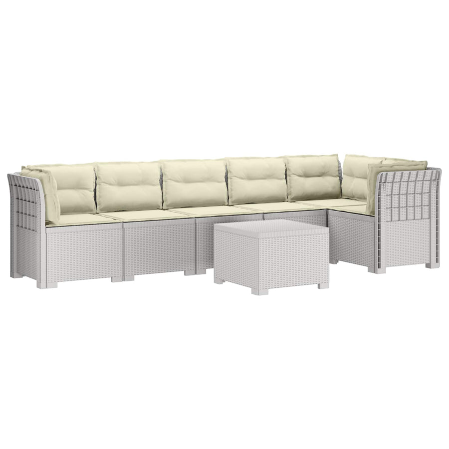 6-Zits Tuin Sofa met Kussens Rattan Look PP Wit