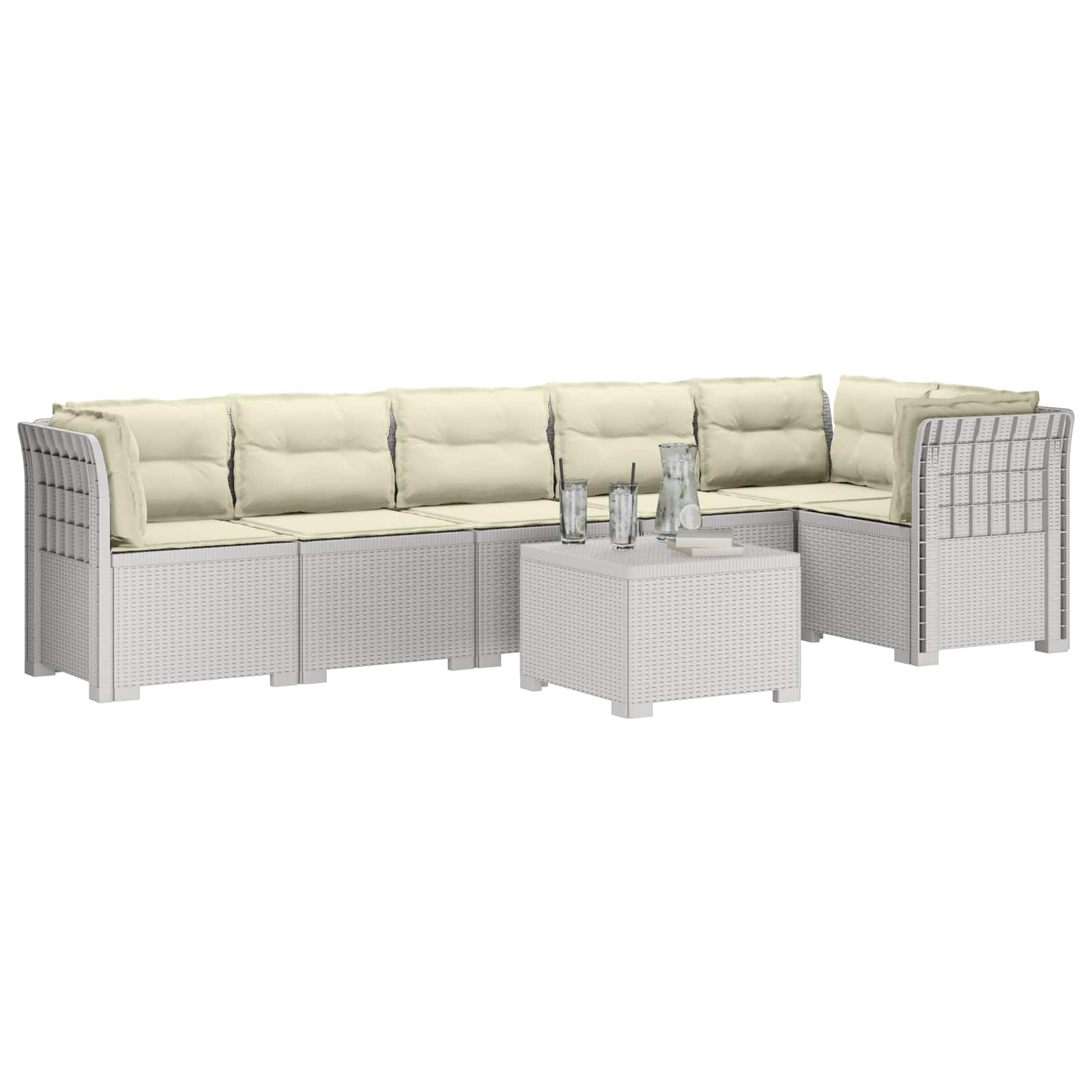 6-Zits Tuin Sofa met Kussens Rattan Look PP Wit