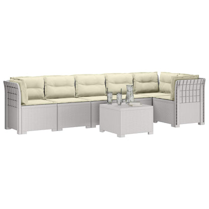 6-Zits Tuin Sofa met Kussens Rattan Look PP Wit