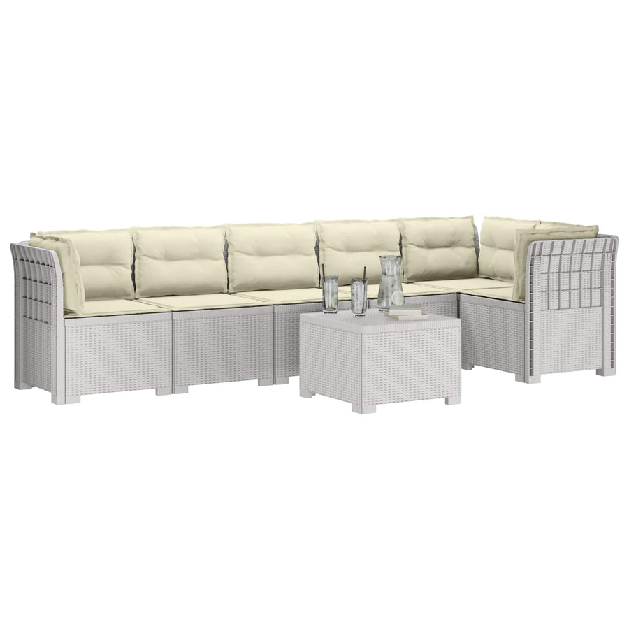 6-Zits Tuin Sofa met Kussens Rattan Look PP Wit