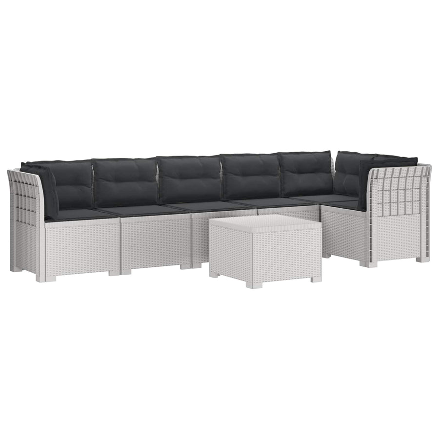 6-Zits Tuin Sofa met Kussens Rattan Look PP Wit