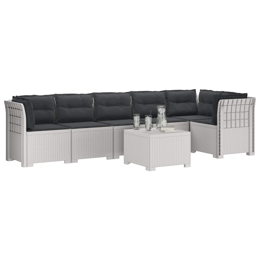 6-Zits Tuin Sofa met Kussens Rattan Look PP Wit
