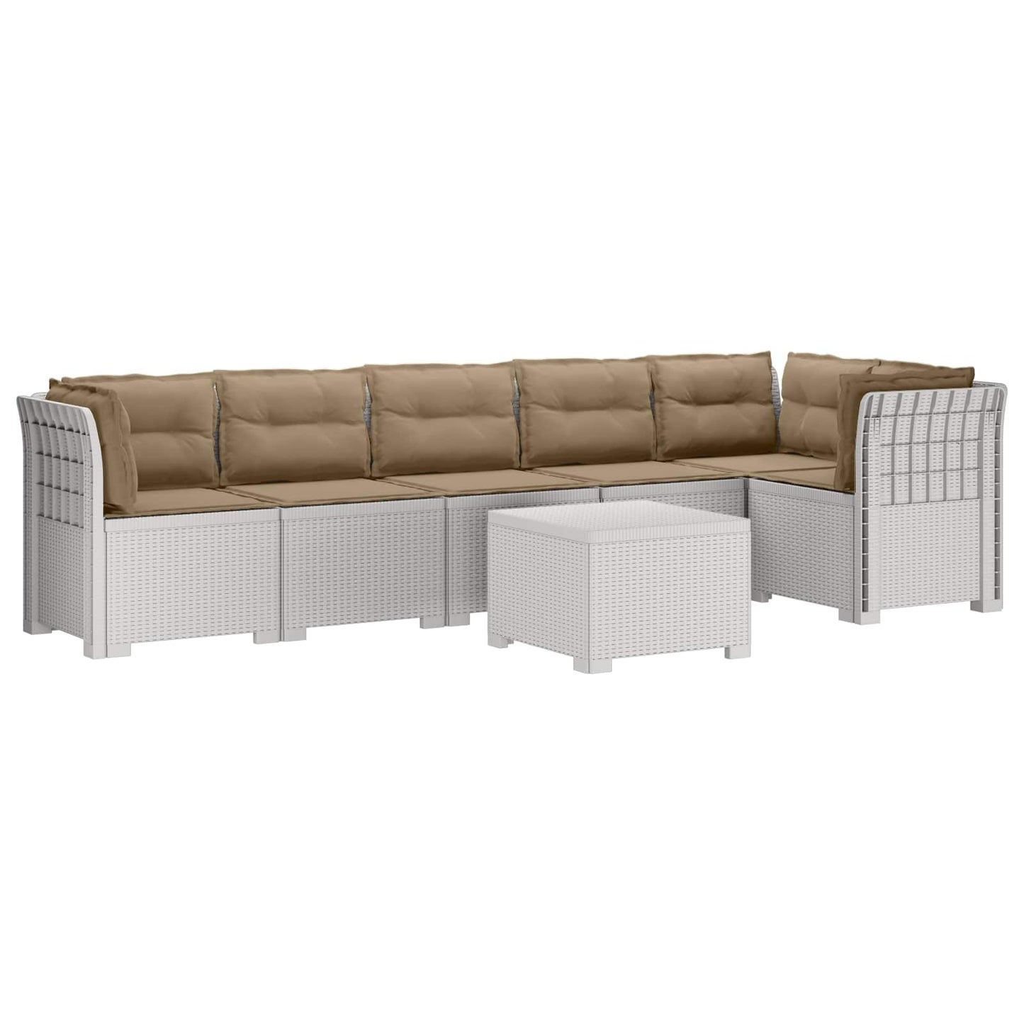 6-Zits Tuin Sofa met Kussens Rattan Look PP Wit