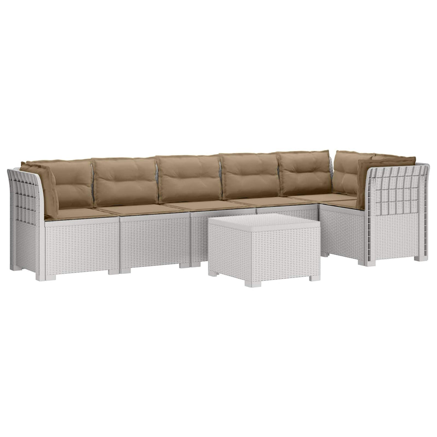6-Zits Tuin Sofa met Kussens Rattan Look PP Wit