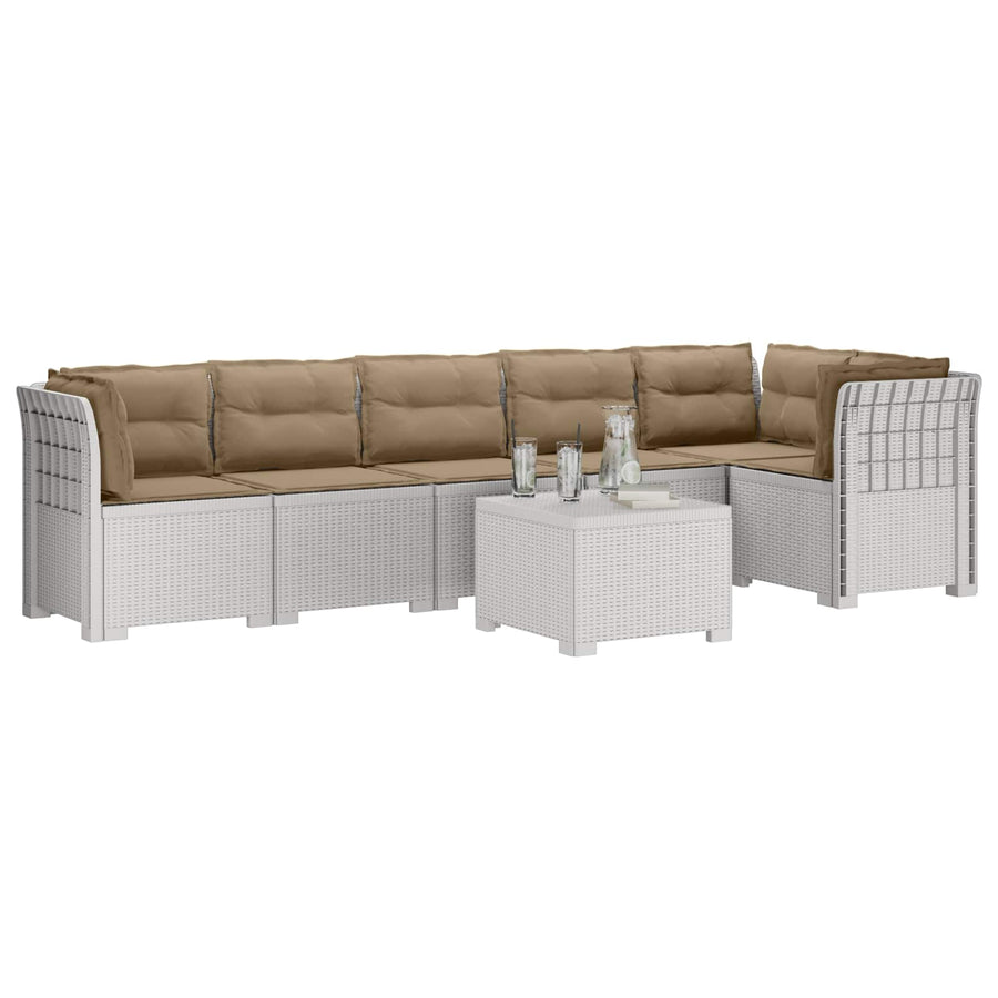6-Zits Tuin Sofa met Kussens Rattan Look PP Wit