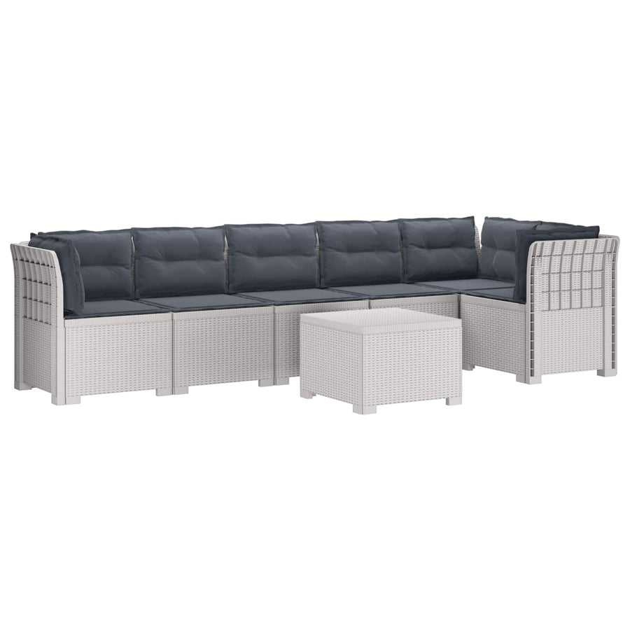 6-Zits Tuin Sofa met Kussens Rattan Look PP Wit