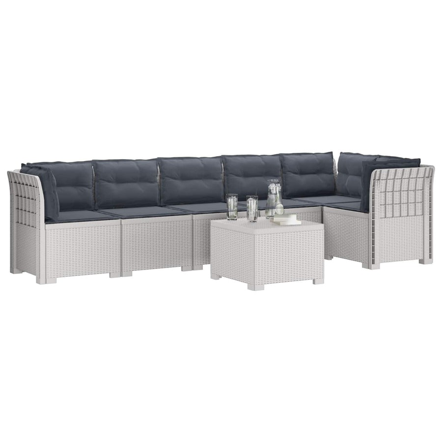 6-Zits Tuin Sofa met Kussens Rattan Look PP Wit