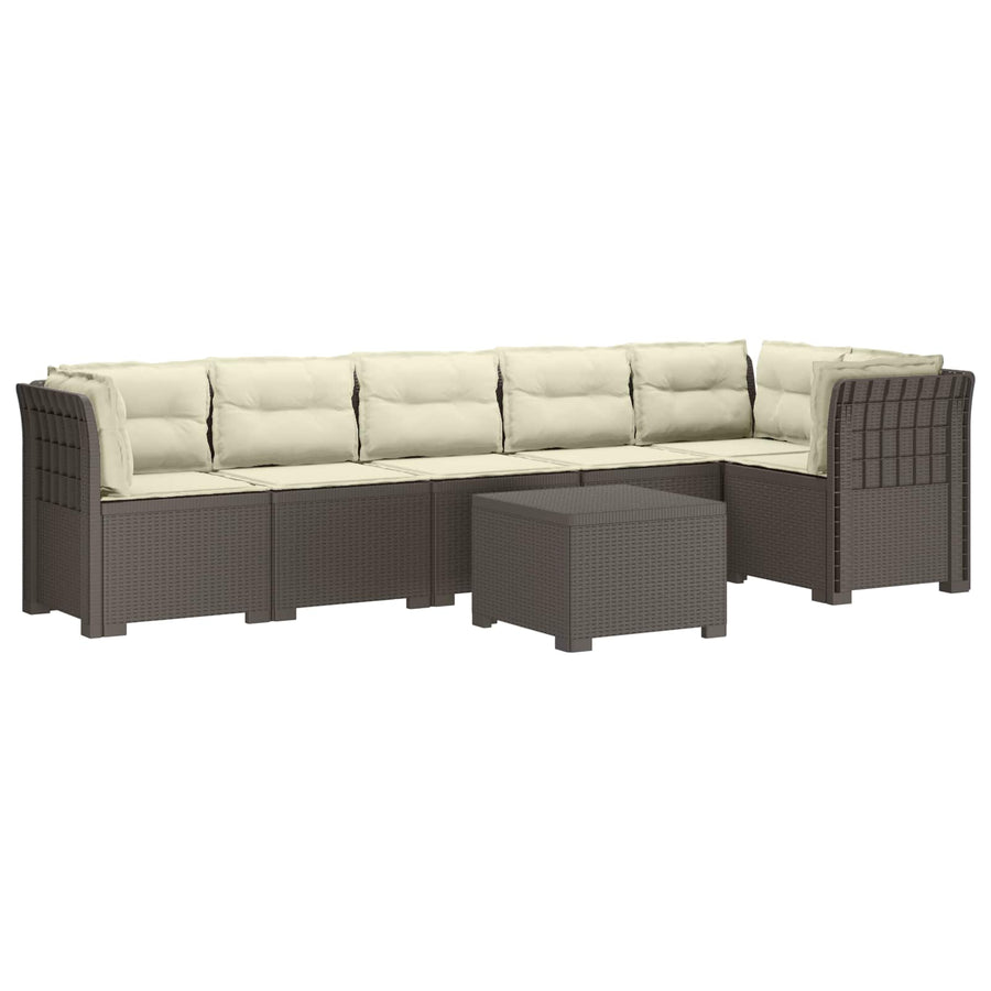 6-Zits Tuin Sofa met Kussens Rattan Look PP Lichtgrijs