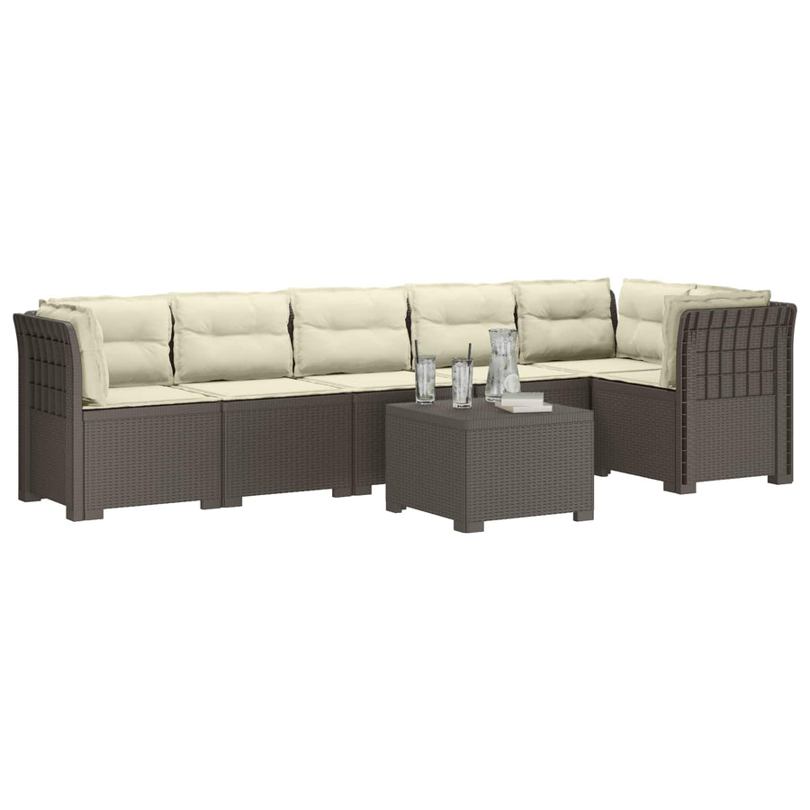 6-Zits Tuin Sofa met Kussens Rattan Look PP Lichtgrijs