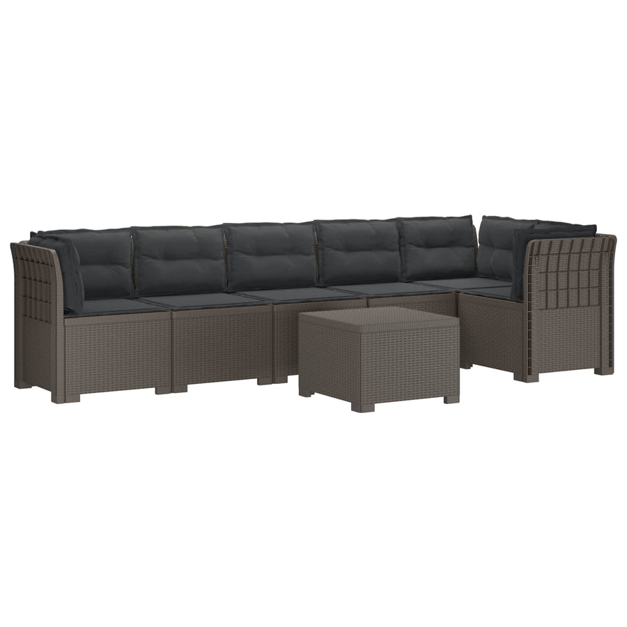 6-Zits Tuin Sofa met Kussens Rattan Look PP Lichtgrijs