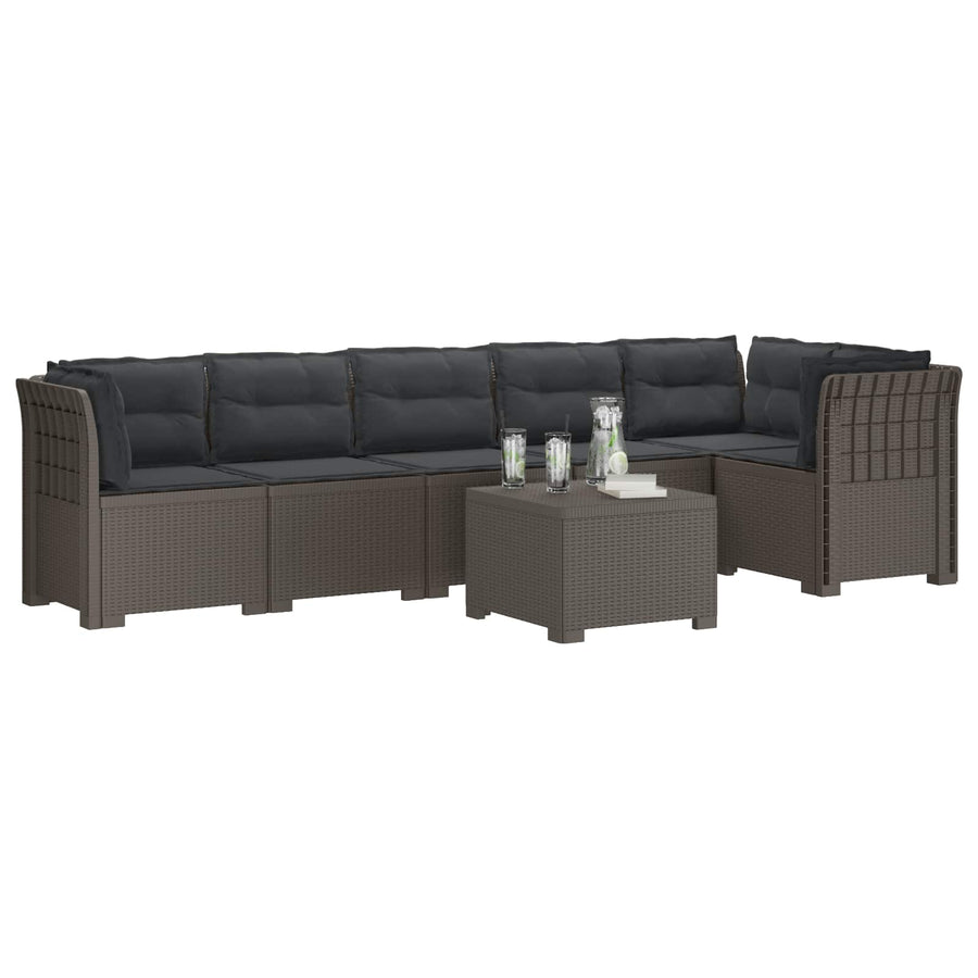 6-Zits Tuin Sofa met Kussens Rattan Look PP Lichtgrijs
