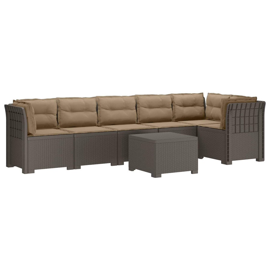 6-Zits Tuin Sofa met Kussens Rattan Look PP Lichtgrijs