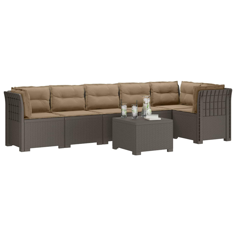 6-Zits Tuin Sofa met Kussens Rattan Look PP Lichtgrijs