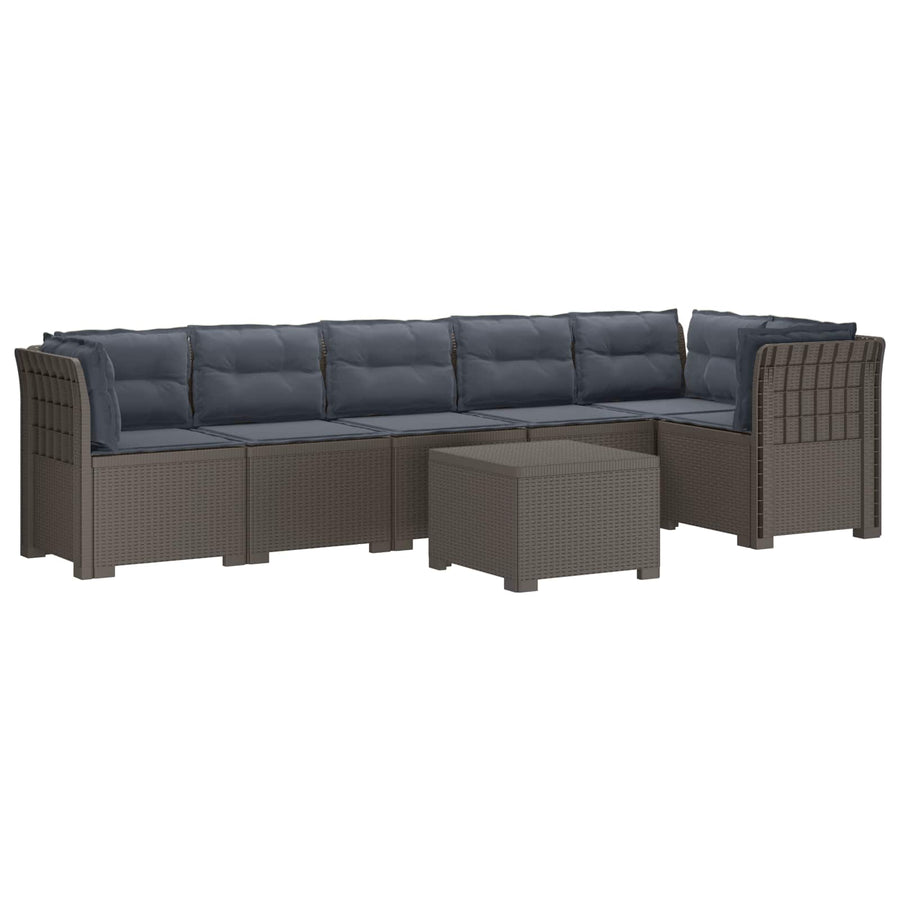 6-Zits Tuin Sofa met Kussens Rattan Look PP Lichtgrijs
