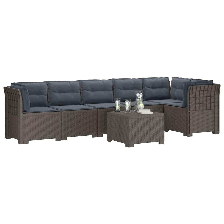 6-Zits Tuin Sofa met Kussens Rattan Look PP Lichtgrijs