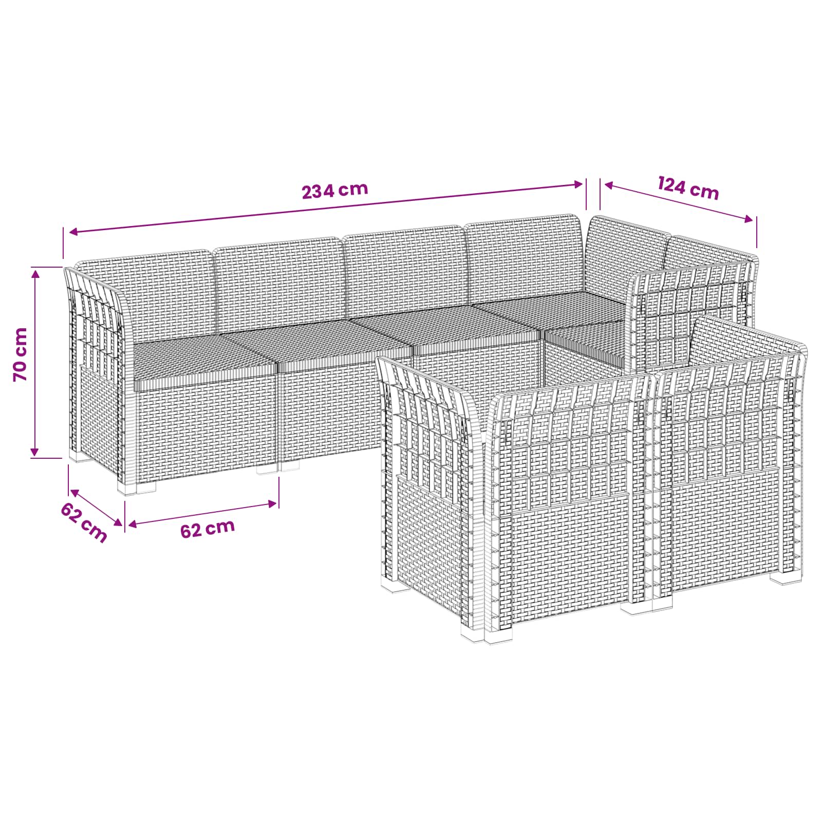 7-Persoons Tuinbank Rieten Look PP Antraciet
