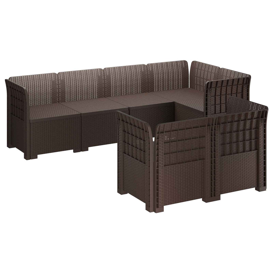 7-Persoons Tuinbank Rieten Look PP Bruin