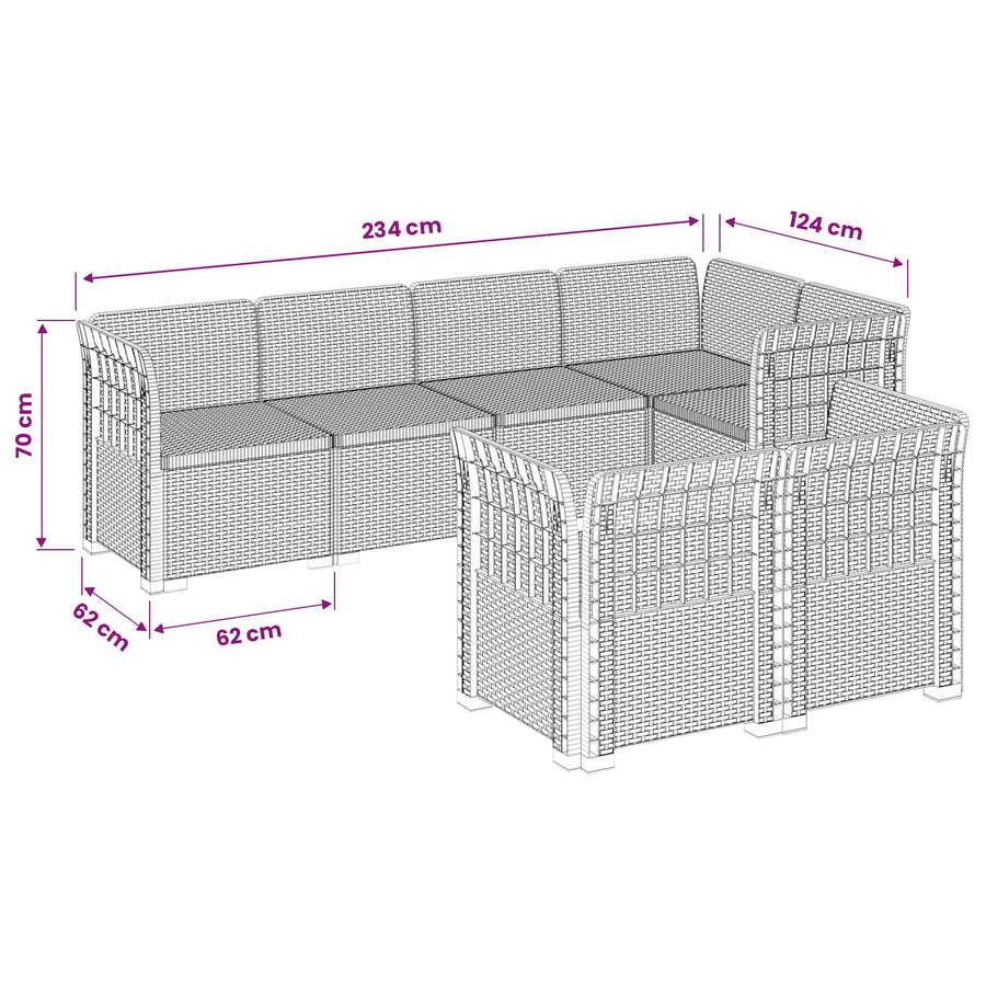 7-Persoons Tuinbank Rieten Look PP Wit