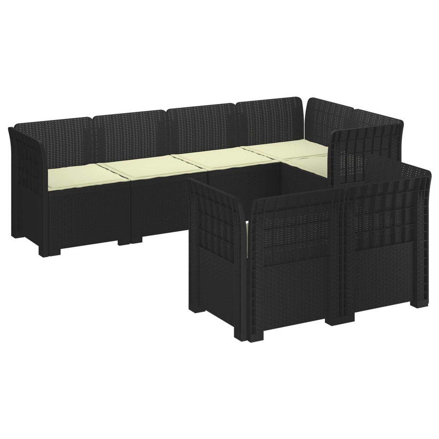 7-Persoons Tuinbank met Kussens Rieten Look PP Antraciet
