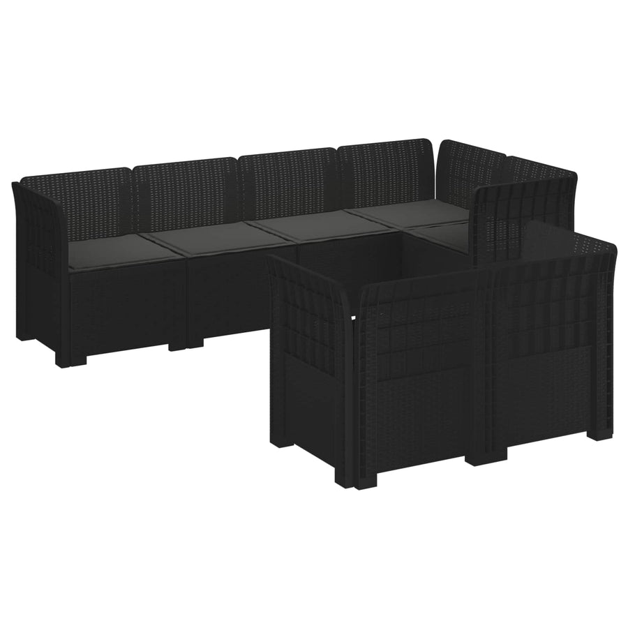 7-Persoons Tuinbank met Kussens Rieten Look PP Antraciet